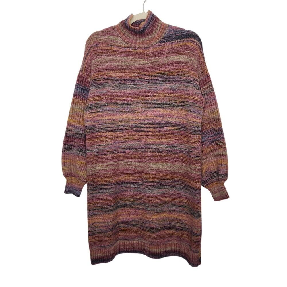 Loft Striped Mauve Sweater Dress Large Petite Cozy Soft Knit Winter Fall